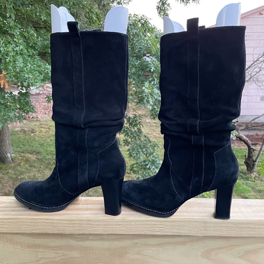 Franco Sarto EMA Women Black Suede/Leather Mid Calf Boots Sz 9.5
